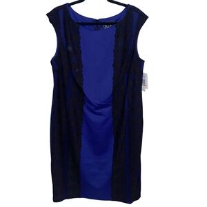 Alex Evenings Dress Womens Size 16 W Royal Blue Black Lace Sleeveless Sheath